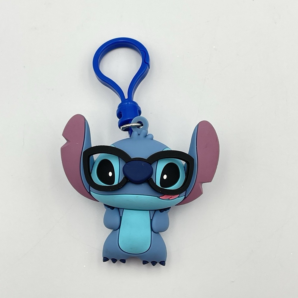 Lilo & Stitch With Glasses Figural Keychain Series 2 Rubber Bag‎ Clip Like New